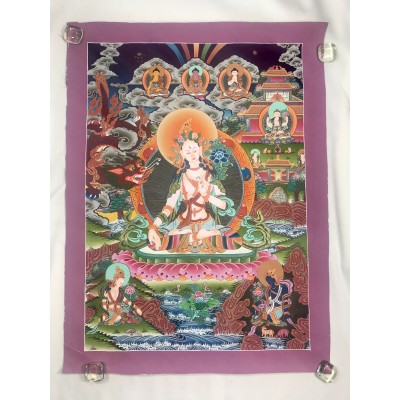 Hand-painted Original Tibetan White Tara Thangka Mineral Painting No frame