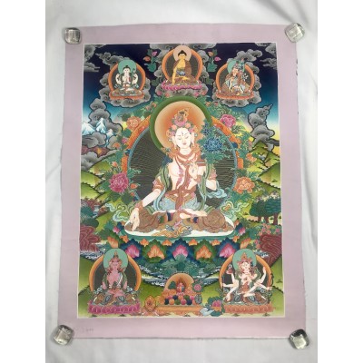 Hand-painted Original Tibetan White Tara Thangka Mineral Painting No frame