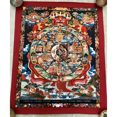 Hand-painted Original Tibetan Wheel of Life Thangka Mineral Painting No frame