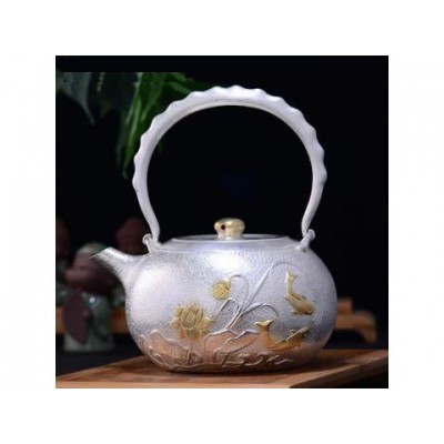 Pure Silver 99 Lotus and Fish Japanese Style Kettle 1.2L Pure Silver 99 Lotus and Fish Japanese Style Kettle 1.2L